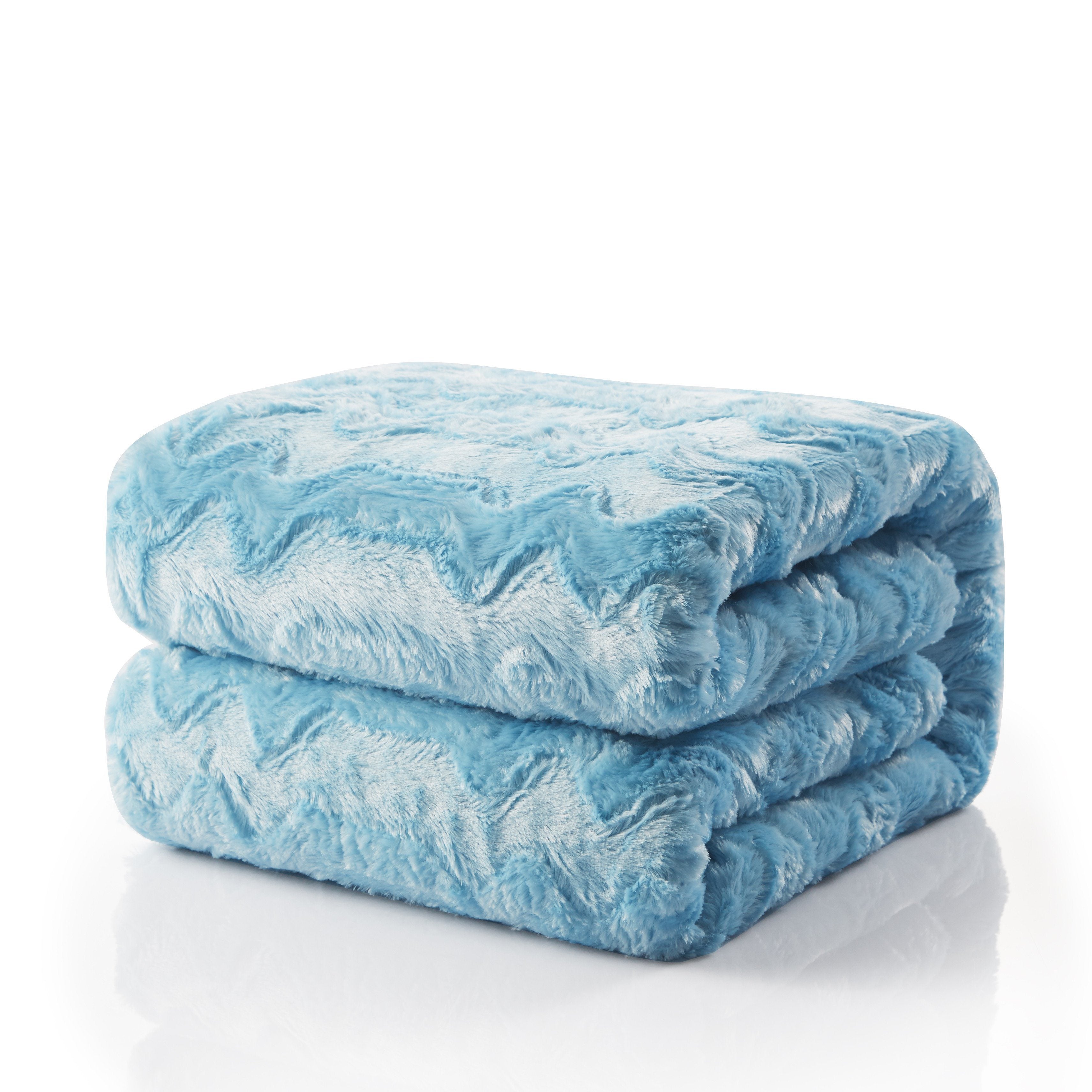Sky Blue Faux Fur Sherpa Throw Blanket - Soft & Cozy Couch Blanket