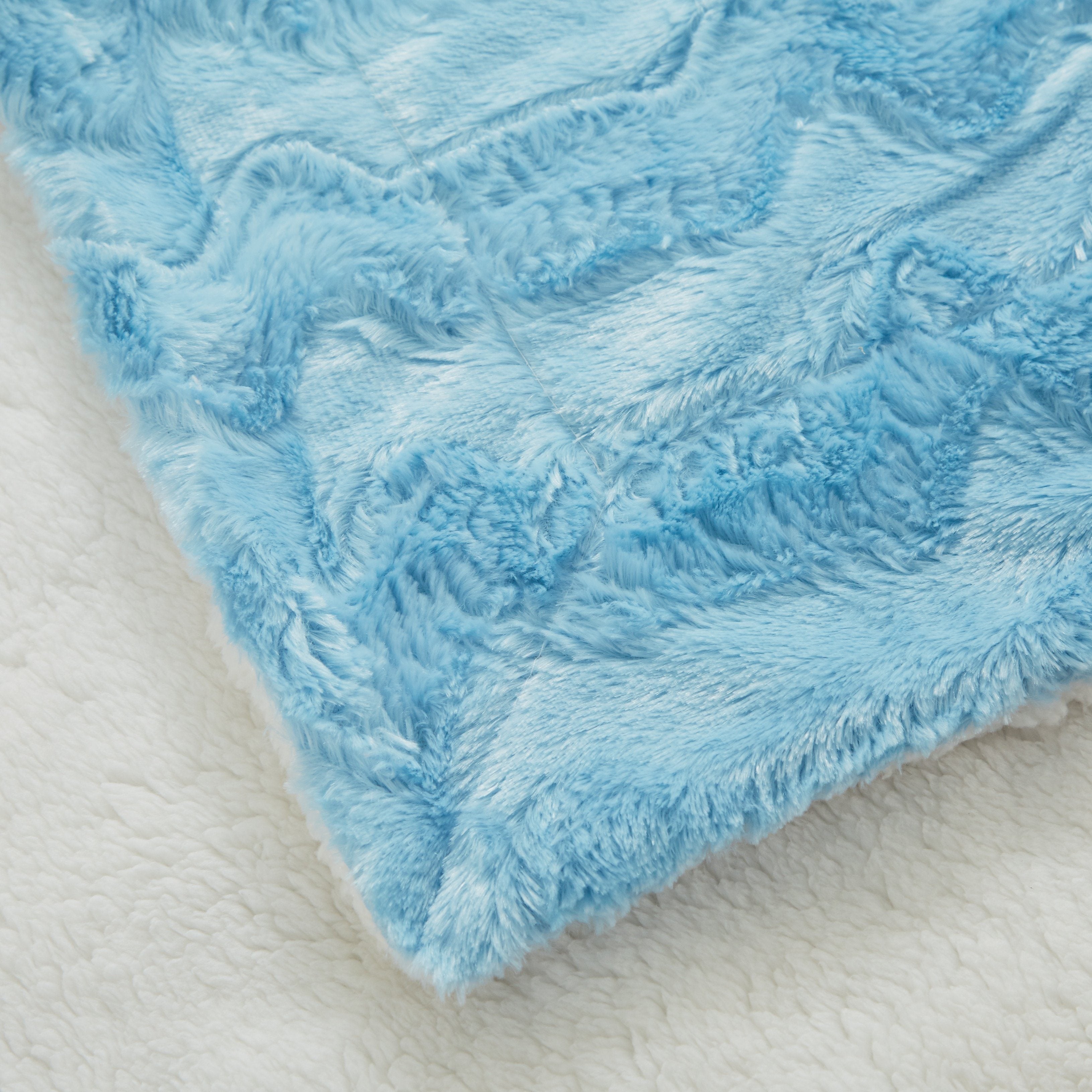 Sky Blue Faux Fur Sherpa Throw Blanket - Soft & Cozy Couch Blanket