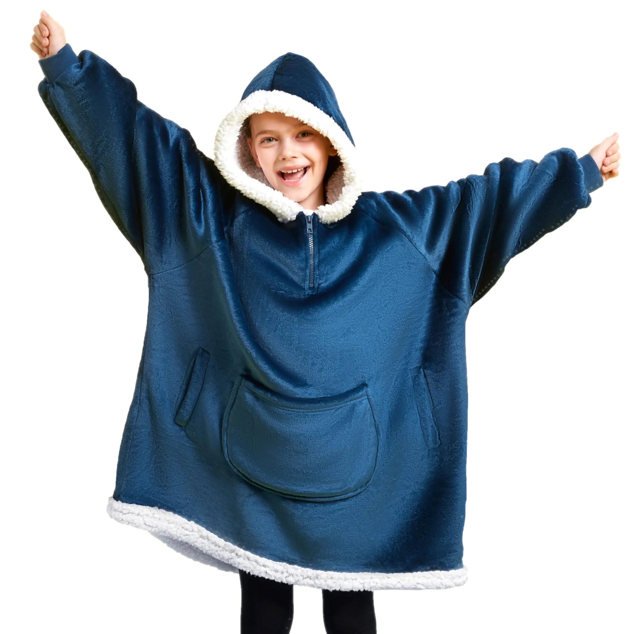 Kids Sherpa Wearable Blanket Hoodie - Cozy Navy BlueShineCraft