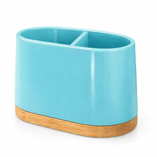 Minimalist Ceramic Utensil Holder with Bamboo BaseShineCraft