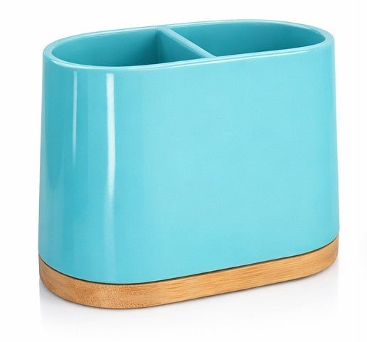 Minimalist Ceramic Utensil Holder with Bamboo BaseShineCraft