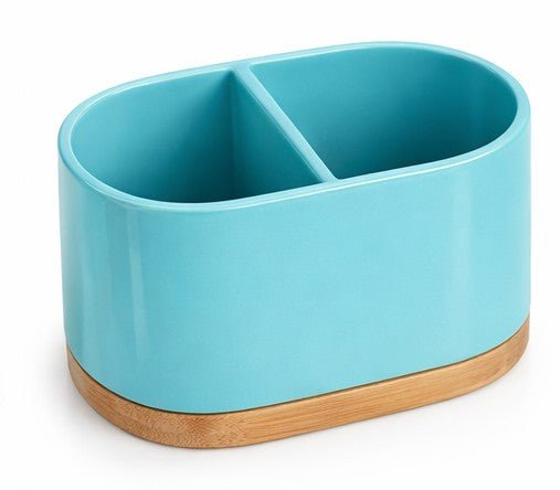 Minimalist Ceramic Utensil Holder with Bamboo BaseShineCraft