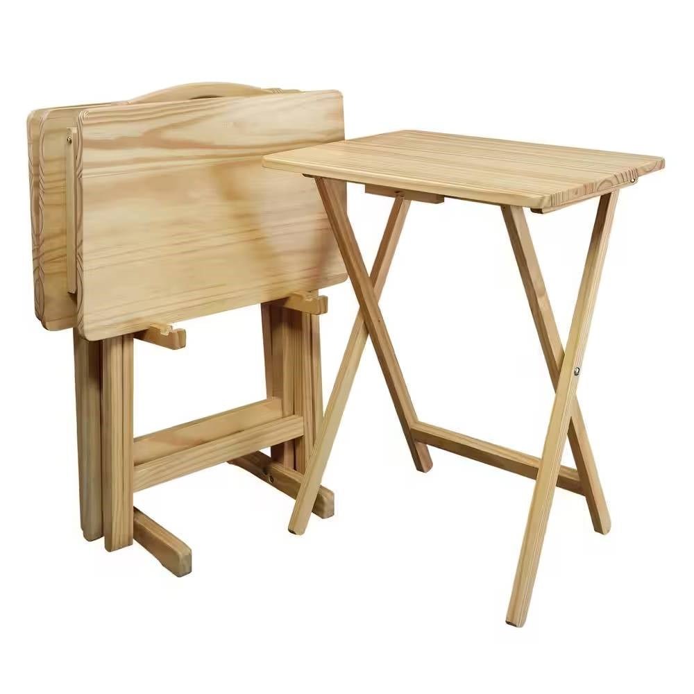 Solid Wood Folding TV Tray Table Set with Storage Stand - Natural FinishLiving Room > TV Tray Tables & Bed TraysShineCraft