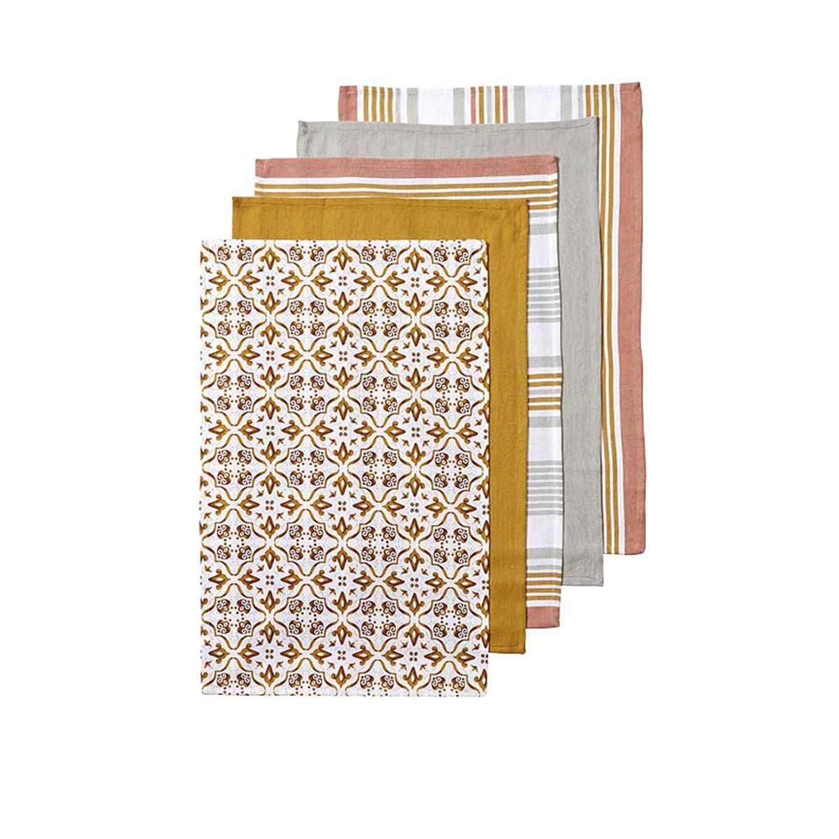 Tile Cotton Kitchen Towels - 5 - Piece Absorbent Set (Gold)Table Linen & Kitchen TowelsShineCraft